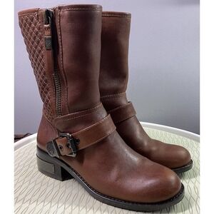 Vince Camuto‎ Leather Whynn Mid Moto Quilted Womens Brown Boots Sz.7.5 M